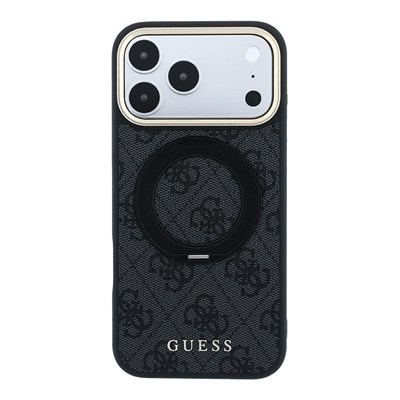 Apple iPhone 18 Pro Max Kılıf Guess Orjinal Lisanslı M-safe Şarj Özellikli 4G Desenli 360 Derece Dönebilen Standlı Metal Yazı Logolu Kapak