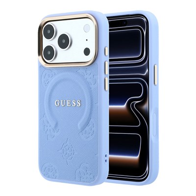 Apple iPhone 18 Pro Max Kılıf Guess Orjinal Lisanslı M-safe Şarj Özellikli Sıcak Baskılı Yazı Logolu C-Magnet PU Deri Peony Kapak