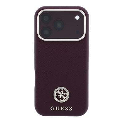 Apple iPhone 18 Pro Max Kılıf Guess Orjinal Lisanslı M-safe Şarj Özellikli PU Taşlı Metal 4G ve Yazı Logolu Kapak