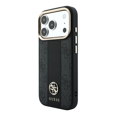 Apple iPhone 18 Pro Max Kılıf Guess Orjinal Lisanslı M-safe Şarj Özellikli Deri 4G Desenli Şeritli Yazı Logolu Kapak