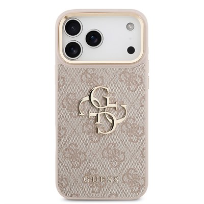 Apple iPhone 18 Pro Max Kılıf Guess Orjinal Lisanslı Gold Metal Kamera Çerçeveli 4G Desenli Metal Büyük 4G ve Yazı Logolu Kapak