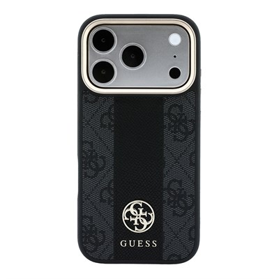 Apple iPhone 18 Pro Max Kılıf Guess Orjinal Lisanslı M-safe Şarj Özellikli Deri 4G Desenli Şeritli Yazı Logolu Kapak