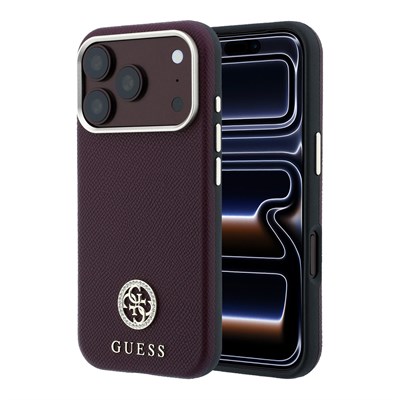 Apple iPhone 18 Pro Max Kılıf Guess Orjinal Lisanslı M-safe Şarj Özellikli PU Taşlı Metal 4G ve Yazı Logolu Kapak