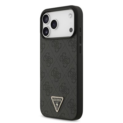 Apple iPhone 18 Pro Max Kılıf Guess Orjinal Lisanslı PU Deri Taşlı Üçgen Logo 4G Desenli Strass Kapak
