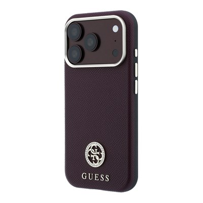 Apple iPhone 18 Pro Max Kılıf Guess Orjinal Lisanslı M-safe Şarj Özellikli PU Taşlı Metal 4G ve Yazı Logolu Kapak