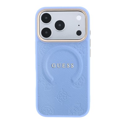 Apple iPhone 18 Pro Max Kılıf Guess Orjinal Lisanslı M-safe Şarj Özellikli Sıcak Baskılı Yazı Logolu C-Magnet PU Deri Peony Kapak