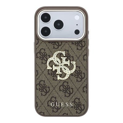 Apple iPhone 18 Pro Max Kılıf Guess Orjinal Lisanslı 4G Büyük Taşlı Resin Logolu PU Kapak