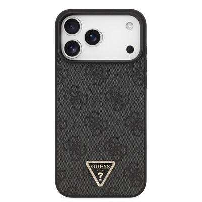 Apple iPhone 18 Pro Max Kılıf Guess Orjinal Lisanslı PU Deri Taşlı Üçgen Logo 4G Desenli Strass Kapak