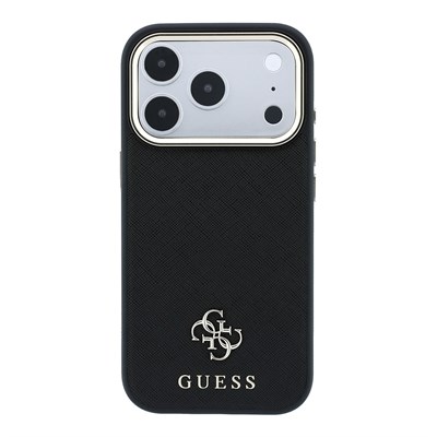 Apple iPhone 18 Pro Max Kılıf Guess Orjinal Lisanslı M-safe Şarj Özellikli Klasik Yazı ve 4G Logolu PU Deri Saffiano Kapak