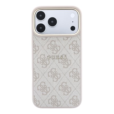Apple iPhone 18 Pro Max Kılıf Guess Orjinal Lisanslı M-safe Şarj Özellikli Metal Kamera Çerçeveli C-Magnet 4G Desenli Yazı Logolu Kapak