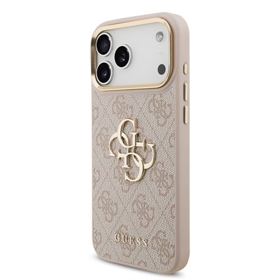 Apple iPhone 18 Pro Max Kılıf Guess Orjinal Lisanslı Gold Metal Kamera Çerçeveli 4G Desenli Metal Büyük 4G ve Yazı Logolu Kapak