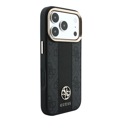 Apple iPhone 18 Pro Max Kılıf Guess Orjinal Lisanslı M-safe Şarj Özellikli Deri 4G Desenli Şeritli Yazı Logolu Kapak