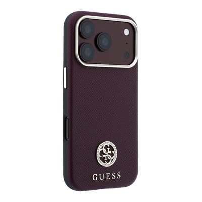 Apple iPhone 18 Pro Max Kılıf Guess Orjinal Lisanslı M-safe Şarj Özellikli PU Taşlı Metal 4G ve Yazı Logolu Kapak