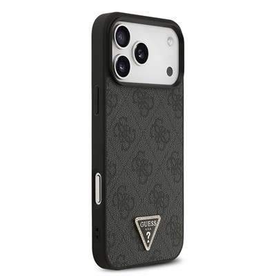 Apple iPhone 18 Pro Max Kılıf Guess Orjinal Lisanslı PU Deri Taşlı Üçgen Logo 4G Desenli Strass Kapak