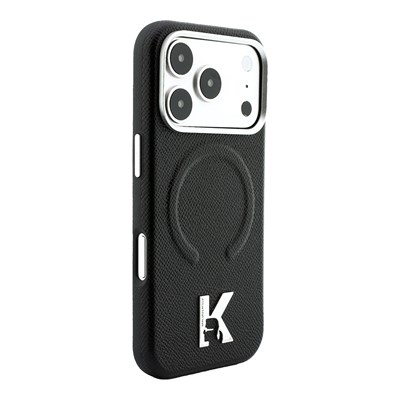 Apple iPhone 18 Pro Max Kılıf Karl Lagerfeld Orjinal Lisanslı M-safe Şarj Özellikli KHEAD Metal Logolu PU Grained Deri Kapak