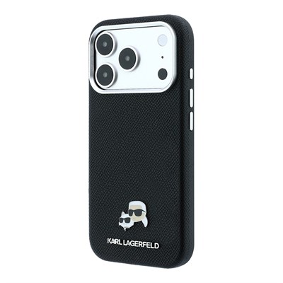 Apple iPhone 18 Pro Max Kılıf Karl Lagerfeld Orjinal Lisanslı M-Safe Şarj Özellikli K&C Heads Metal Logolu PU Kapak