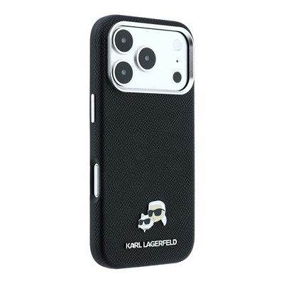 Apple iPhone 18 Pro Max Kılıf Karl Lagerfeld Orjinal Lisanslı M-Safe Şarj Özellikli K&C Heads Metal Logolu PU Kapak