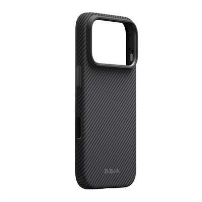 Apple iPhone 18 Pro Max Kılıf M-safe Şarj Özellikli Aramid Karbon Fiber Pitaka Military-Grade Classic Serisi New Logo Black-Grey Twill Kapak