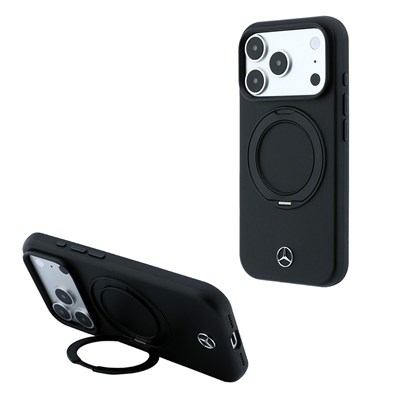 Apple iPhone 18 Pro Max Kılıf Mercedes Benz Orjinal Lisanslı M-safe Şarj Özellikli 360 Derece Dönebilen Standlı Metal Logolu PU Kapak