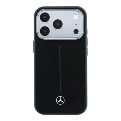 Apple iPhone 18 Pro Max Kılıf Mercedes Benz Orjinal Lisanslı M-safe Şarj Özellikli Metal Yıldız Logolu Çizgili Deri Kapak