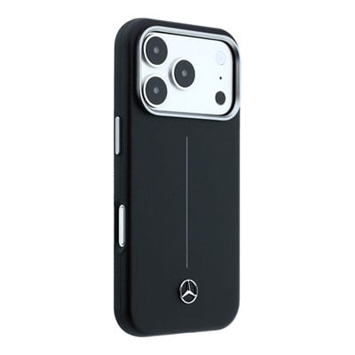 Apple iPhone 18 Pro Max Kılıf Mercedes Benz Orjinal Lisanslı M-safe Şarj Özellikli Metal Yıldız Logolu Çizgili Deri Kapak