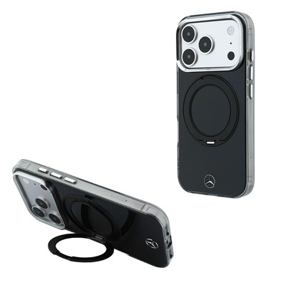 Apple iPhone 18 Pro Max Kılıf Mercedes Benz Orjinal Lisanslı M-safe Şarj Özellikli 360 Derece Dönebilen Standlı Metal Logolu Sert PC Kapak