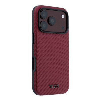 Apple iPhone 18 Pro Max Kılıf TUMI Orjinal Lisanslı M-safe Şarj Özellikli PU Karbon Tasarımlı Metal Logolu Kapak