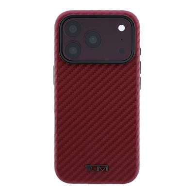 Apple iPhone 18 Pro Max Kılıf TUMI Orjinal Lisanslı M-safe Şarj Özellikli PU Karbon Tasarımlı Metal Logolu Kapak