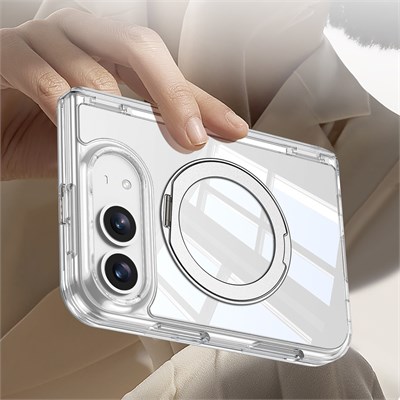 Apple iPhone Duo Kılıf M-safe Şarj Özellikli Zore Kıpta KPT-09 Ring Standlı Şeffaf Sert PC Kapak