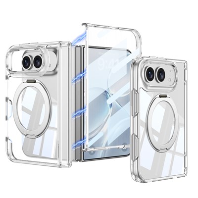 Apple iPhone Duo Kılıf M-safe Şarj Özellikli Zore Kıpta KPT-09 Ring Standlı Şeffaf Sert PC Kapak