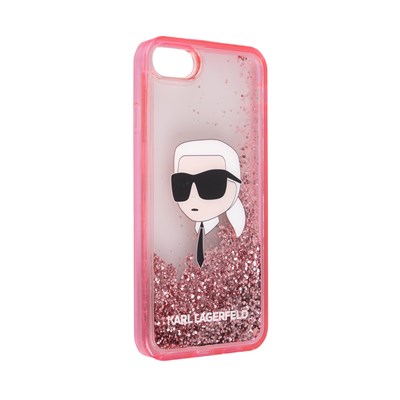 Apple iPhone SE 2020 Kılıf Karl Lagerfeld Sıvılı Simli Karl Head Dizayn Kapak