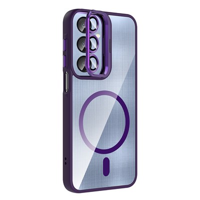 Galaxy A36 Kılıf Standlı ve Kamera Lens Hediyeli M-Safe Şarj Özellikli Zore Etro Kapak
