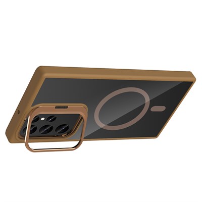 Galaxy S23 Ultra Kılıf Standlı ve Kamera Lens Hediyeli M-Safe Şarj Özellikli Zore Etro Kapak