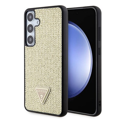 Galaxy S24 Kılıf Guess Orjinal Lisanslı Taşlı Arka Yüzey Üçgen Logolu Kapak