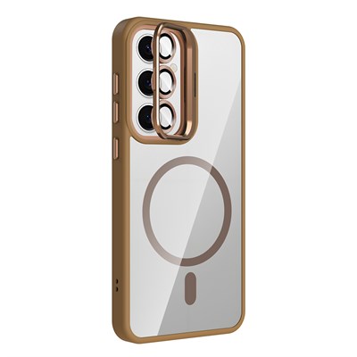 Galaxy S24 Kılıf Standlı ve Kamera Lens Hediyeli M-Safe Şarj Özellikli Zore Etro Kapak