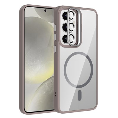 Galaxy S24 Kılıf Standlı ve Kamera Lens Hediyeli M-Safe Şarj Özellikli Zore Etro Kapak