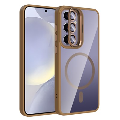 Galaxy S24 Plus Kılıf Standlı ve Kamera Lens Hediyeli M-Safe Şarj Özellikli Zore Etro Kapak