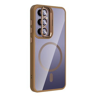 Galaxy S24 Plus Kılıf Standlı ve Kamera Lens Hediyeli M-Safe Şarj Özellikli Zore Etro Kapak