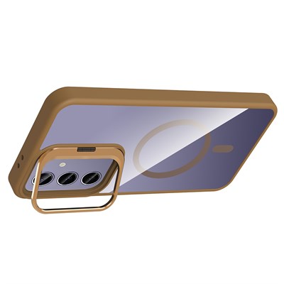 Galaxy S24 Plus Kılıf Standlı ve Kamera Lens Hediyeli M-Safe Şarj Özellikli Zore Etro Kapak