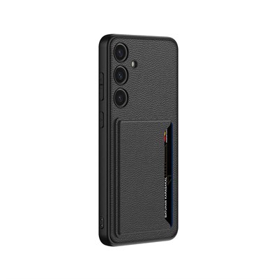 Galaxy S24 Suni Deri Arka Yüzey Sürgülü Kamera Korumalı Zore Kartlıklı Kıpta Silikon Kapak