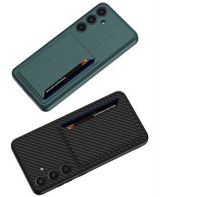 Galaxy S24 Suni Deri Arka Yüzey Sürgülü Kamera Korumalı Zore Kartlıklı Kıpta Silikon Kapak