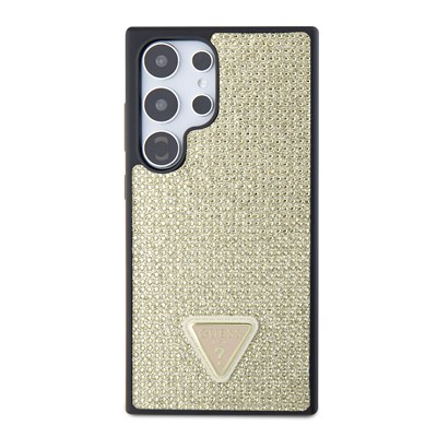 Galaxy S24 Ultra Kılıf Guess Orjinal Lisanslı Taşlı Arka Yüzey Üçgen Logolu Kapak