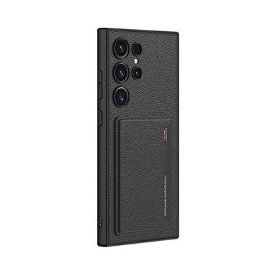 Galaxy S24 Ultra Suni Deri Arka Yüzey Sürgülü Kamera Korumalı Zore Kartlıklı Kıpta Silikon Kapak