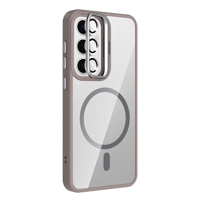 Galaxy S25 FE Kılıf Standlı ve Kamera Lens Hediyeli M-Safe Şarj Özellikli Zore Etro Kapak