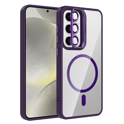 Galaxy S25 Kılıf Standlı ve Kamera Lens Hediyeli M-Safe Şarj Özellikli Zore Etro Kapak