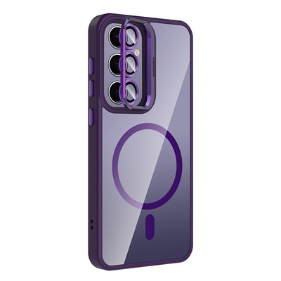 Galaxy S25 Plus Kılıf Standlı ve Kamera Lens Hediyeli M-Safe Şarj Özellikli Zore Etro Kapak