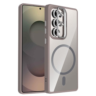 Galaxy S25 Ultra Kılıf Standlı ve Kamera Lens Hediyeli M-Safe Şarj Özellikli Zore Etro Kapak