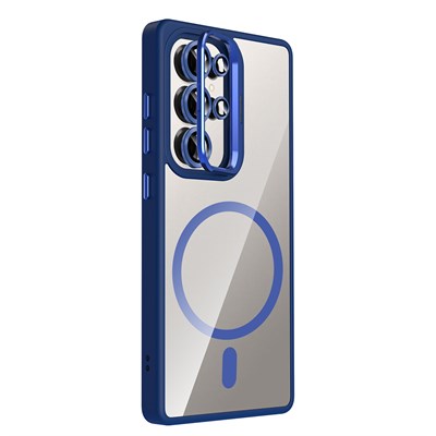 Galaxy S25 Ultra Kılıf Standlı ve Kamera Lens Hediyeli M-Safe Şarj Özellikli Zore Etro Kapak