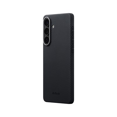 Galaxy S26 Kılıf M-safe Şarj Özellikli 600D Aramid Fiber Pitaka Edge Serisi Black-Grey Twill Kapak
