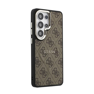 Galaxy S26 Ultra Kılıf Guess Orjinal Lisanslı M-safe Şarj Özellikli Metal Kamera Çerçeveli PU Deri 4G Desenli Yazı Logolu Kapak
